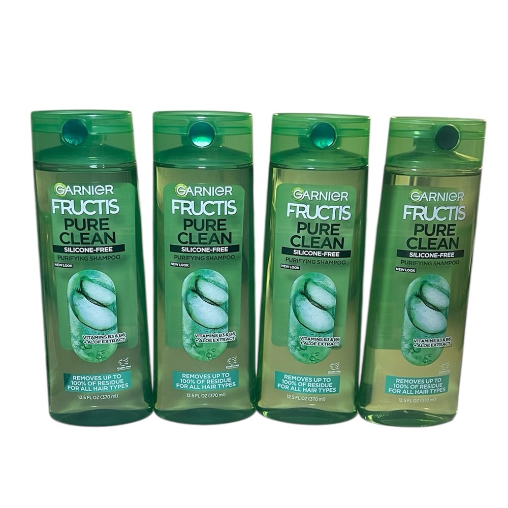 Lot Of 4 Garnier Fructis Pure Clean Purifying Shampoo, Silicone-Free, 12.5 Fl Oz